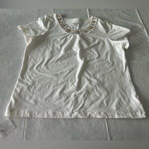 Croft & Barrow Ivory Embellished Neckline Tee